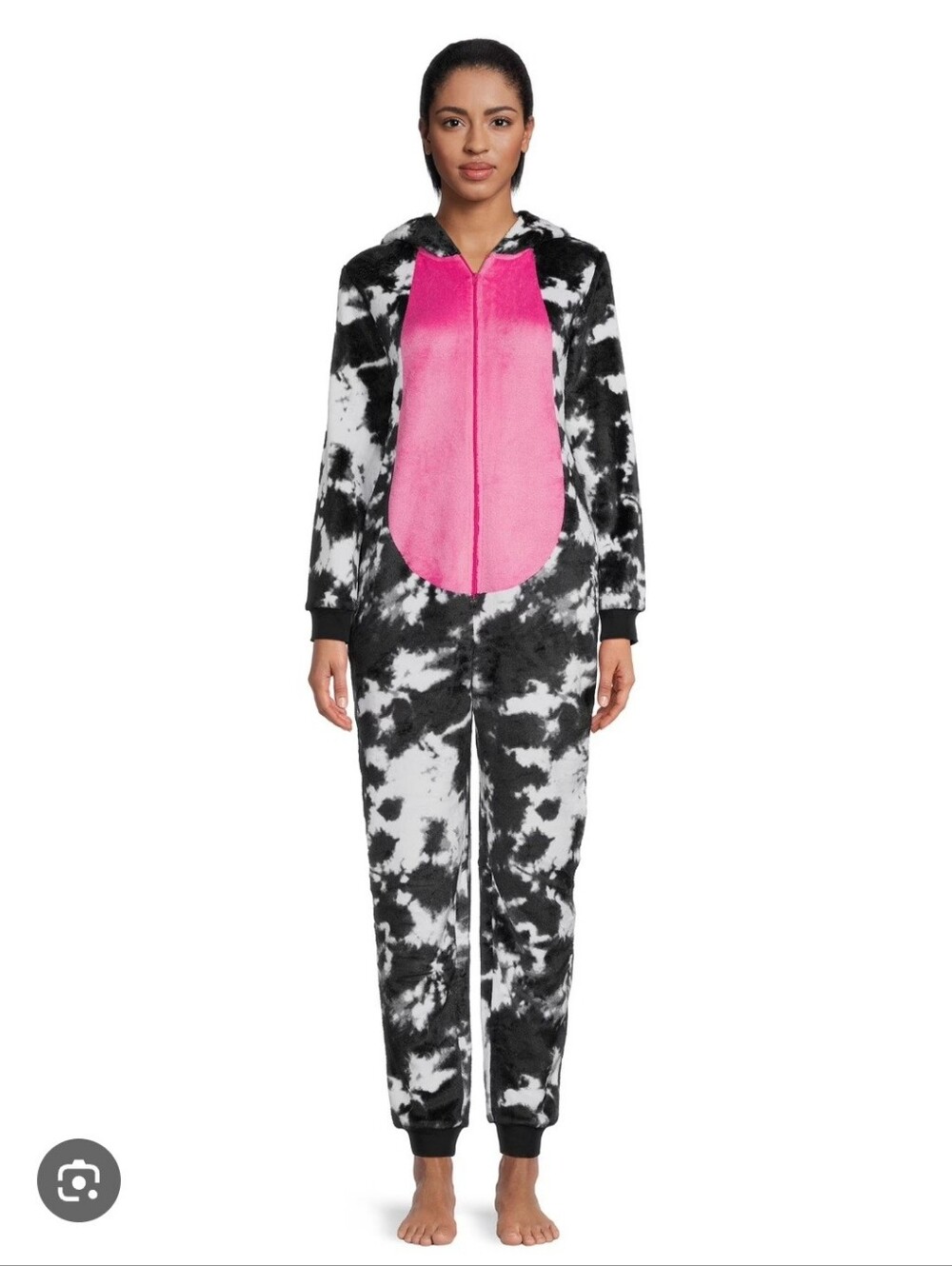 Celebrate Halloween Women's M Cow Costume Plush Pink One Piece Pajamas Soft Cozy